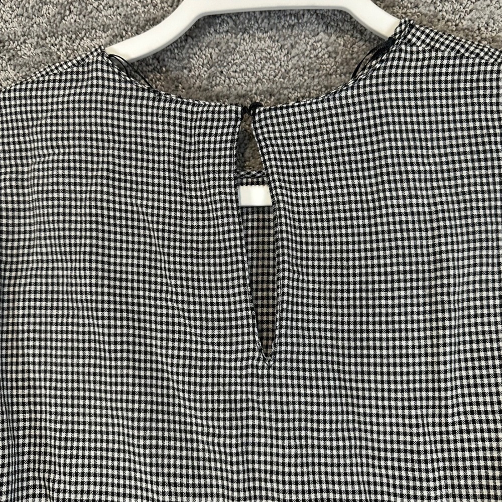 ZARA WOMAN Black White Gingham Peplum Ruffle Blouse Top Long Sleeve XS - Picture 5 of 5